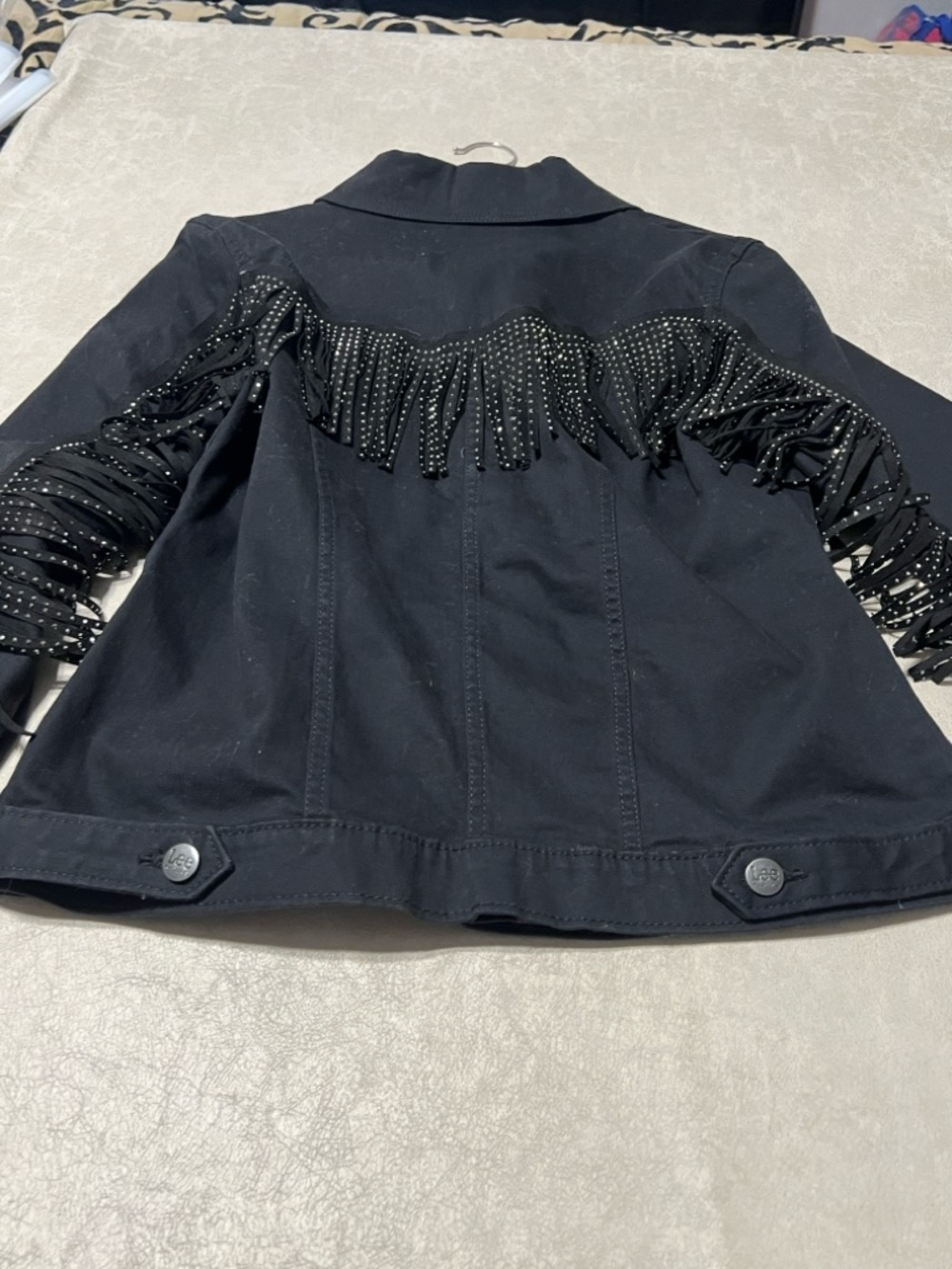 Lee Riders Black Western Denim Jacket with Rhinestone Fringe. Women's Size M